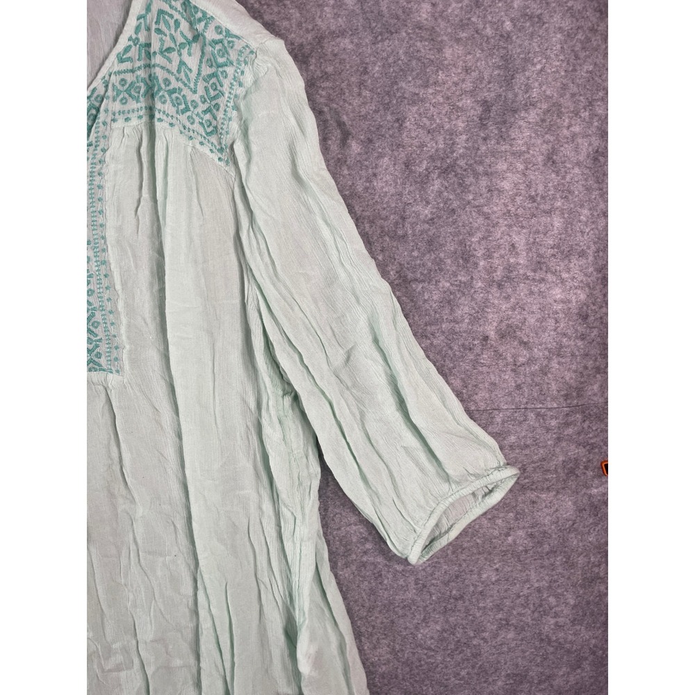 St Johns Bay Mint Green Embroidered Peasant Blouse Tassel Tie Top Womens 2X - Picture 3 of 8